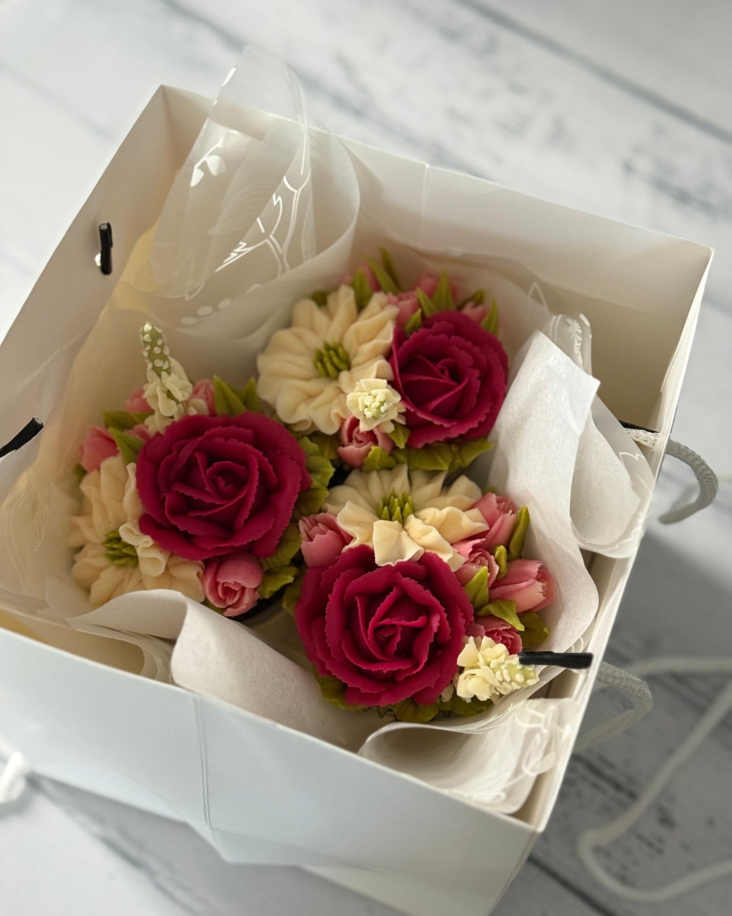 Bouquet of floral buttercream cupcakes