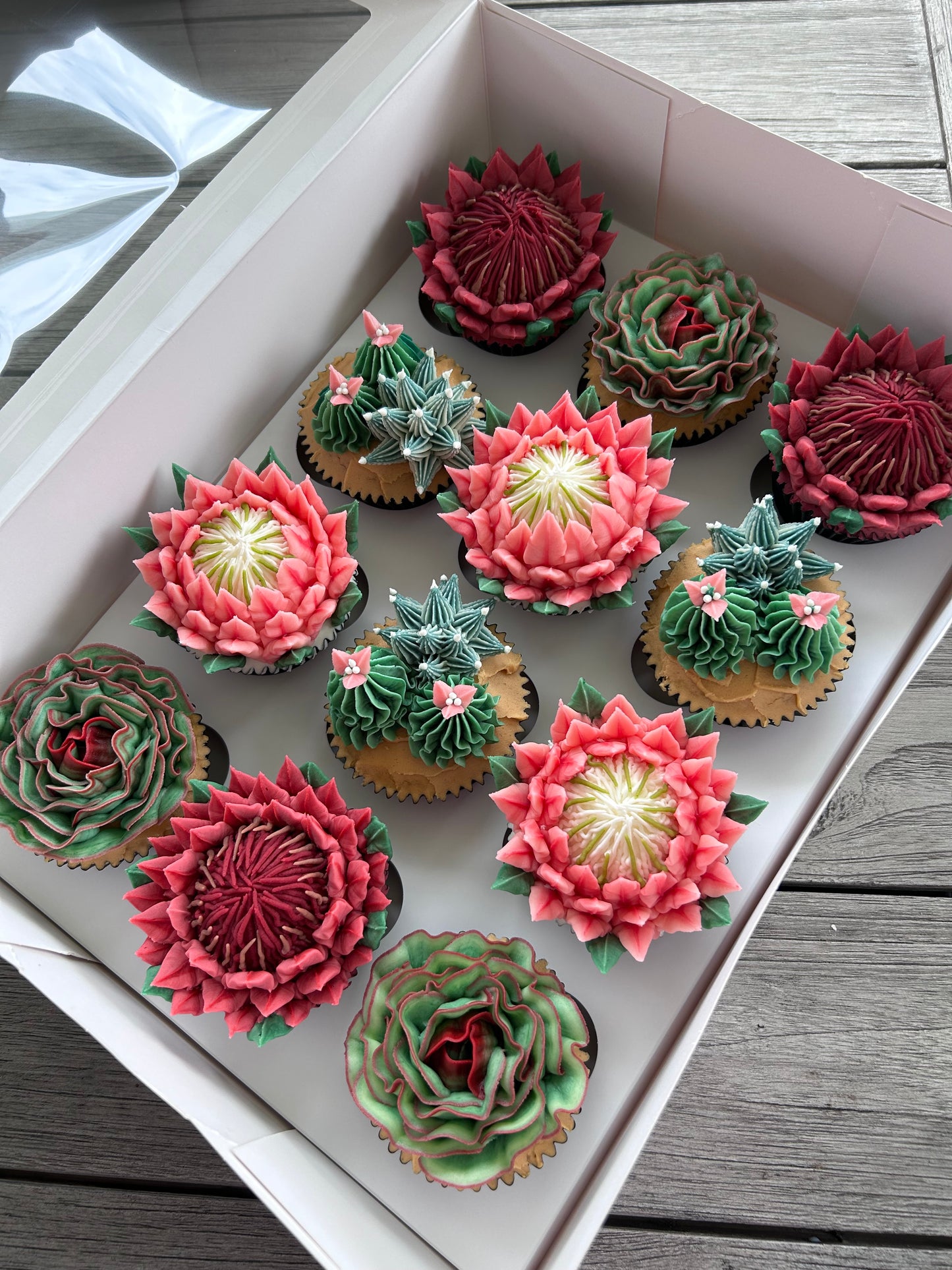 Cactus and succulent buttercream cupcakes