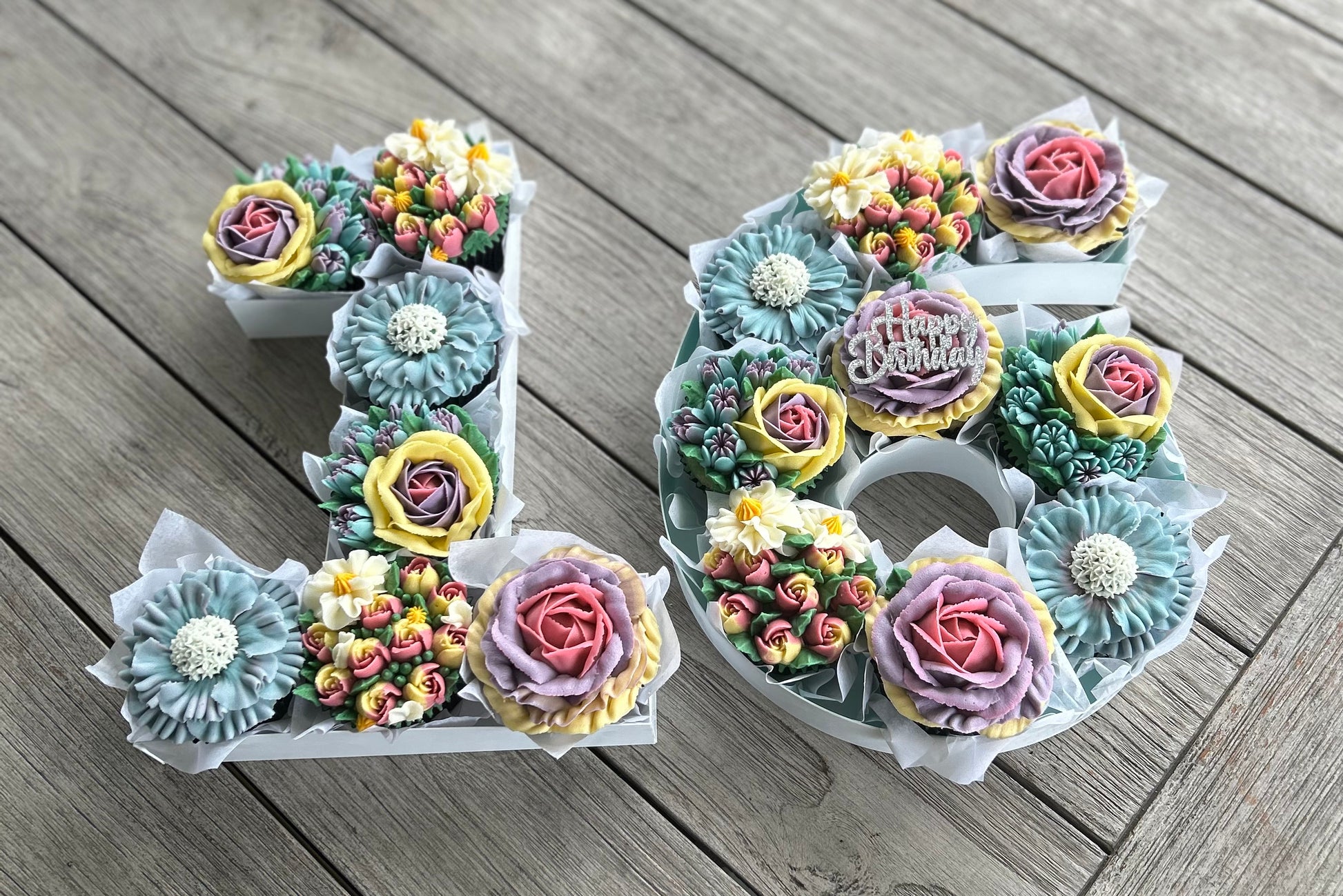 Floral cupcake number box with topper happy birthday 