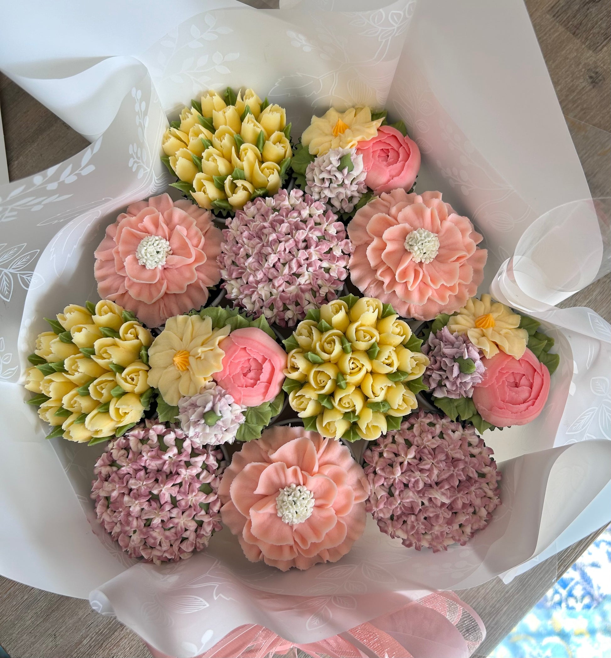 Bouquet of floral buttercream cupcakes