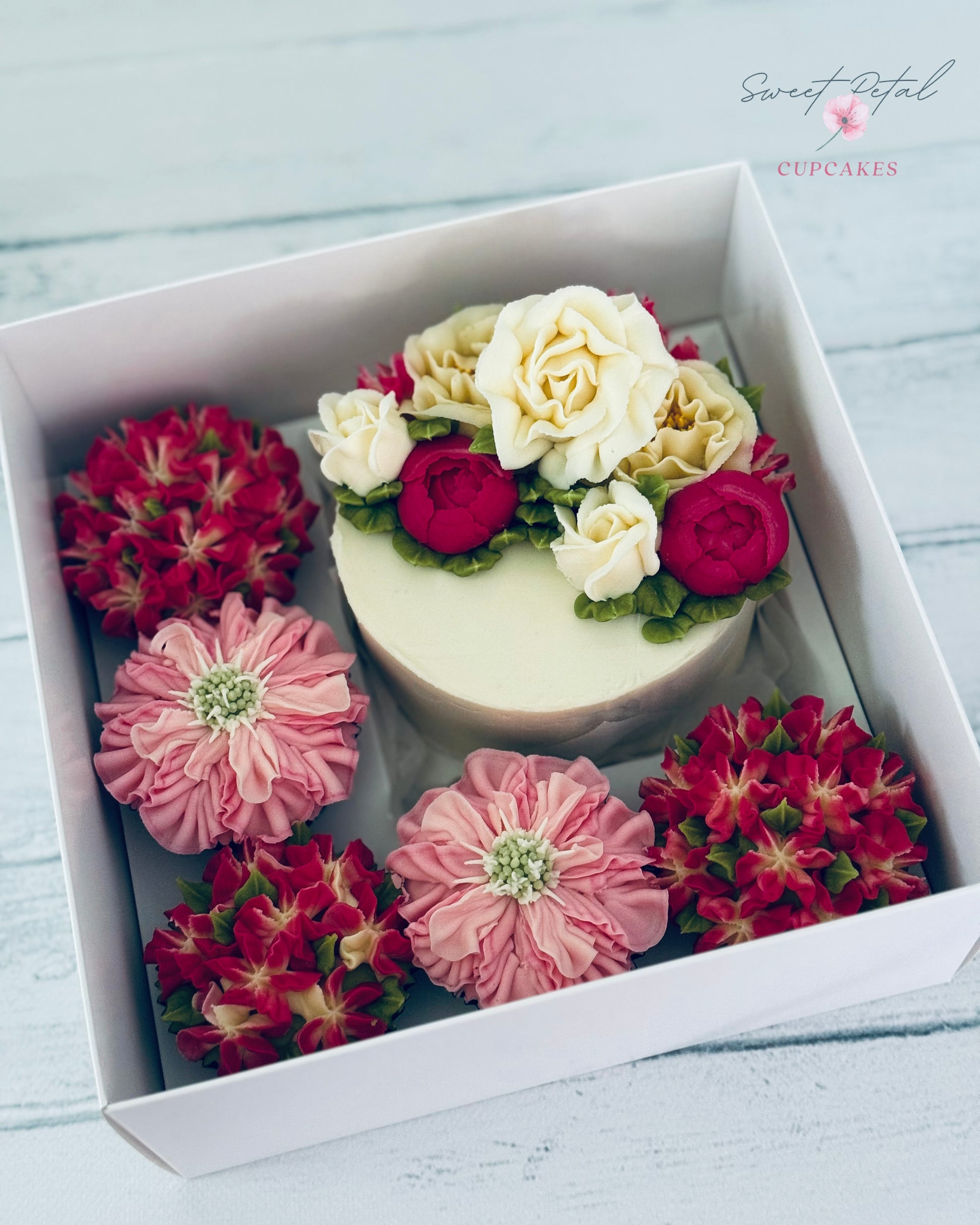 Bento box with a 5' cake and 5 cupcakes 