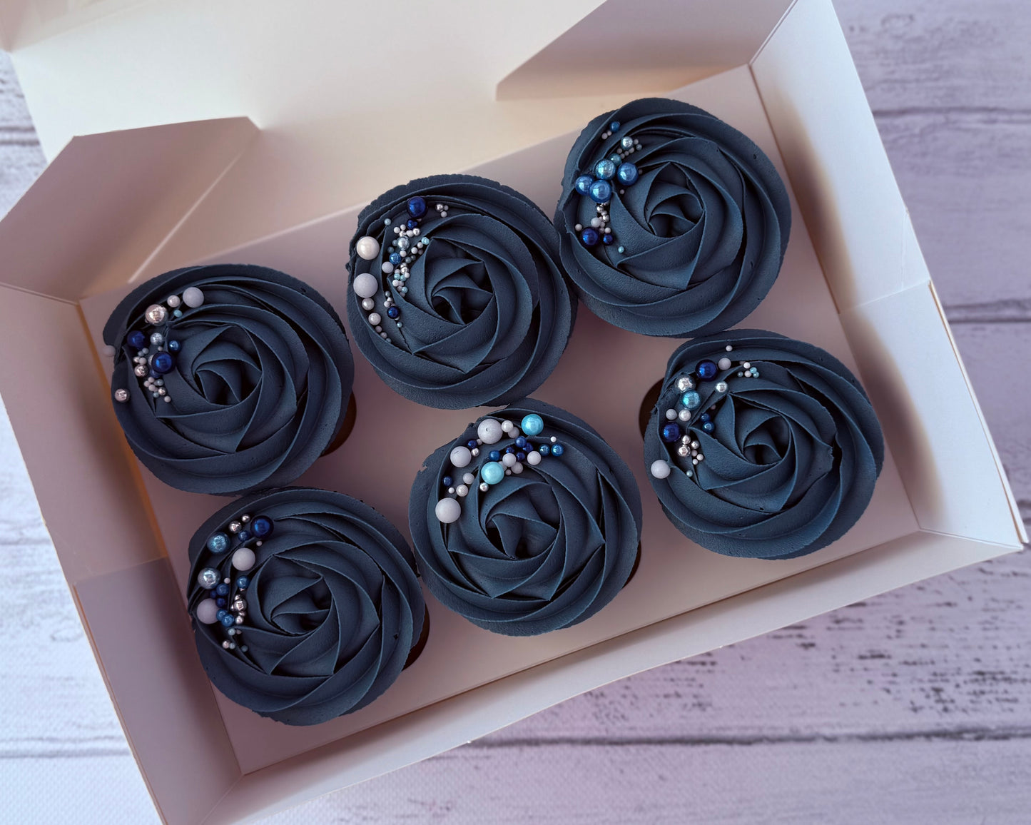 Navy Blue Cupcakes With Sprinkles | Floral Cupcakes Sunshine Coast