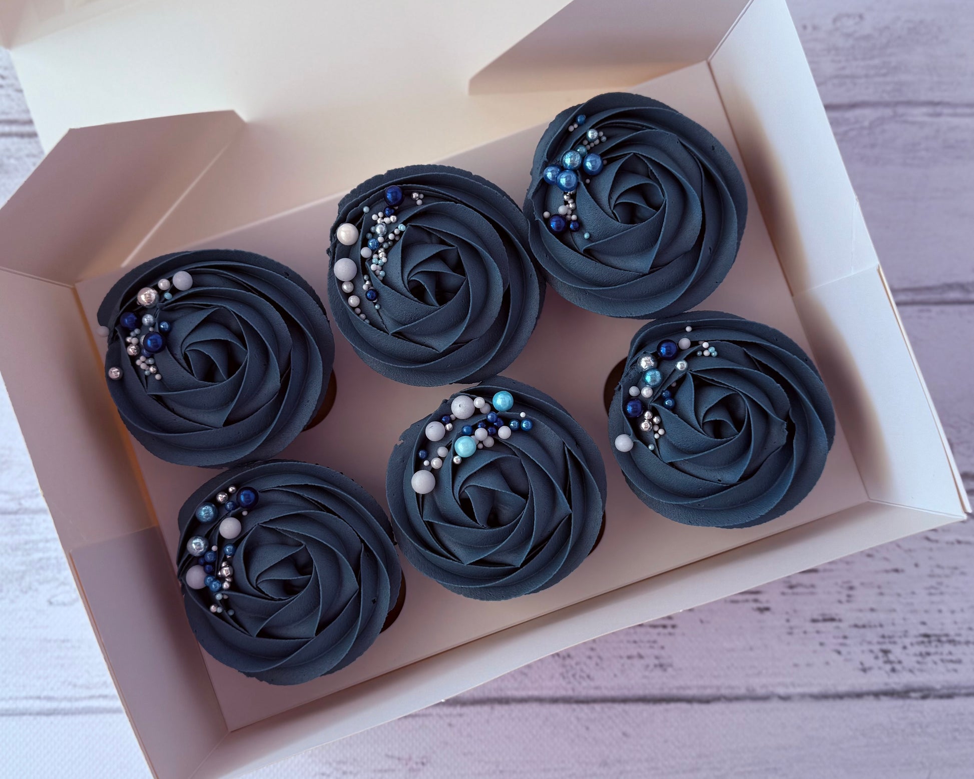 Navy Blue Cupcakes With Sprinkles | Floral Cupcakes Sunshine Coast