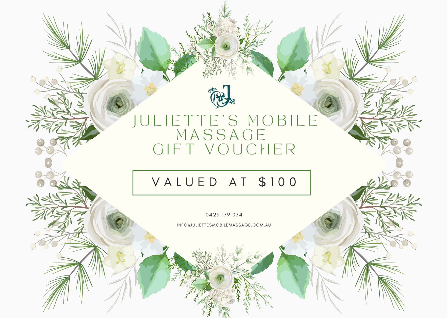 Gift voucher for Juliette's Mobile Massage surrounded 
